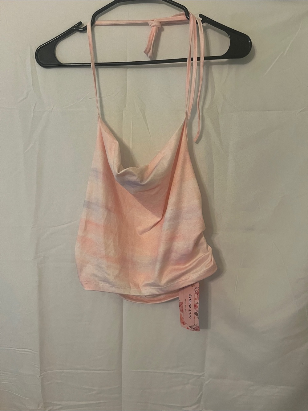 SHEIN Pastel Pink Tie-Dye Cowl Halter Camisole